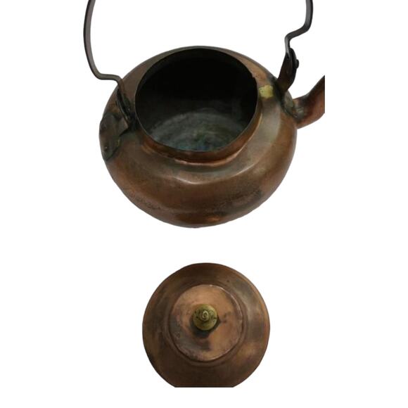 Dovetail Copper Tea Kettle Cramp Seam Antique Copper Handle Marked 4 Coppersmith - Picture 12 of 14